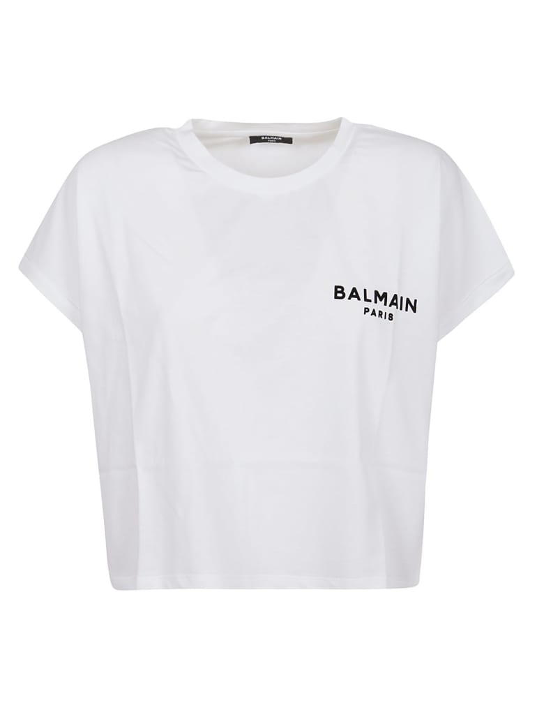 Balmain Cropped Ss Flocked Logo T-shirt - Eco - Blanc/noir