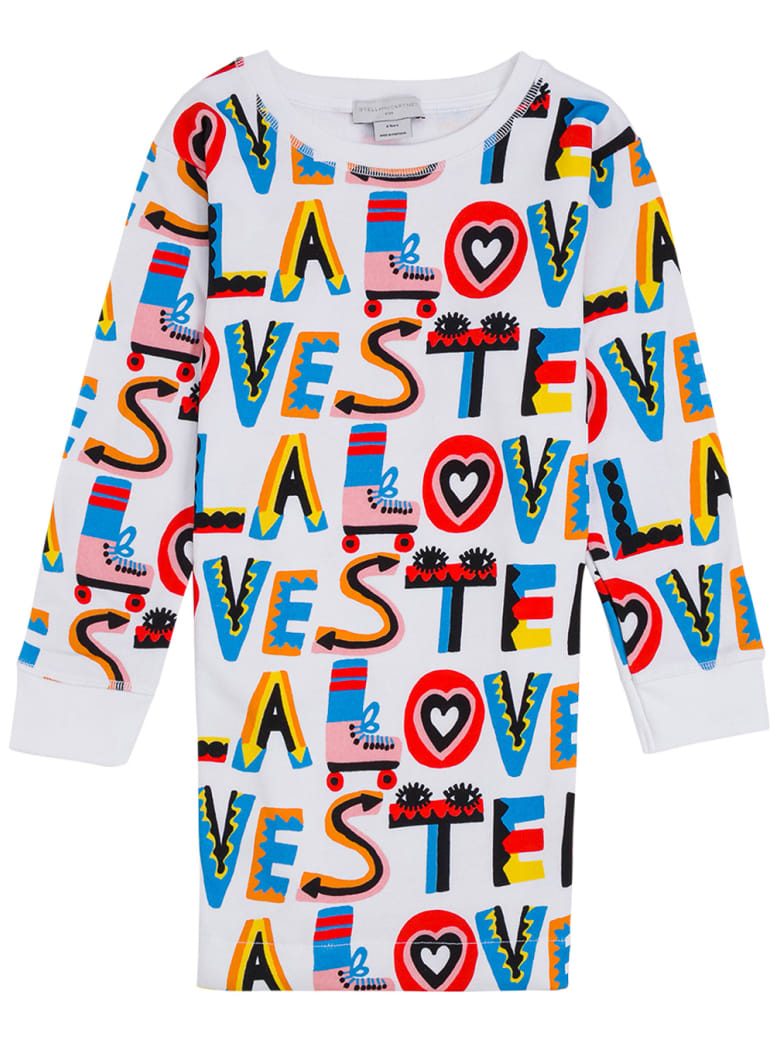 Stella McCartney Kids Cotton Dress With Multicolor Loves Print - White