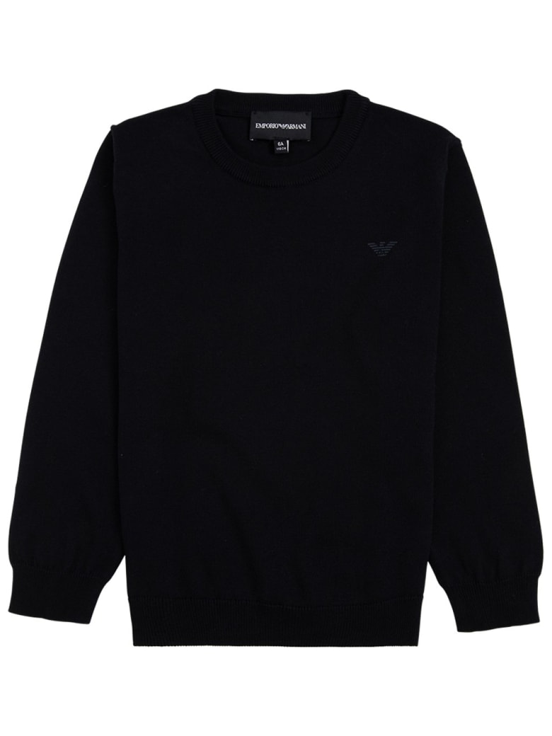 Emporio Armani Blue Cotton And Wool Sweater With Logo - Blu