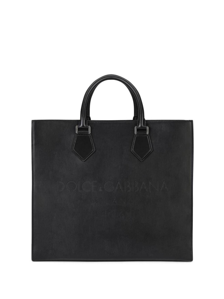 Dolce & Gabbana Edge Leather Handbag With Logo - Black