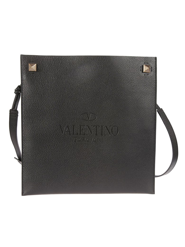 Valentino Garavani Engraved Logo Flat Shoulder Bag - Black