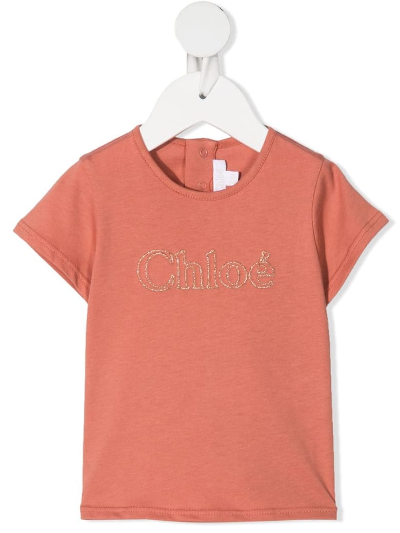 Chloé Crystal Embellished Logo T-shirt - Mattone