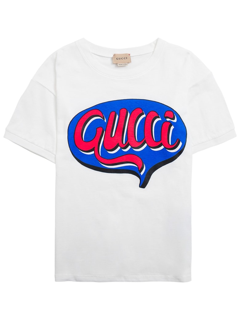 Gucci White Cotton T-shirt With Logo Print - White