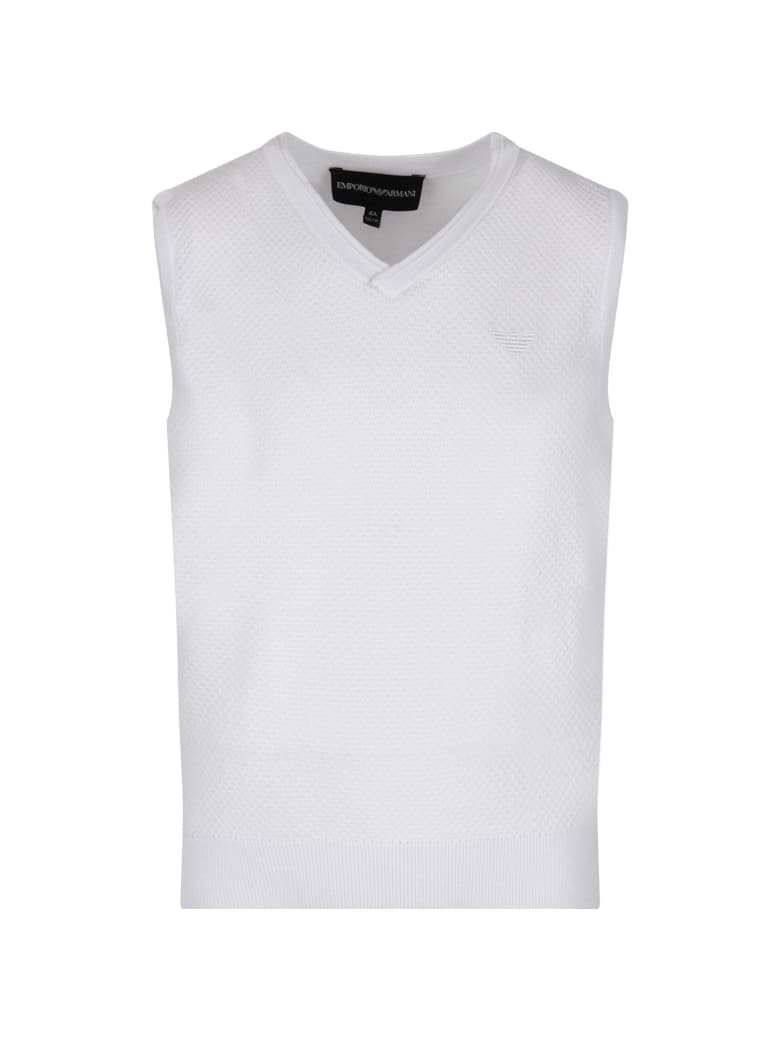 Armani Collezioni White Vest For Boy With Iconic Eagle - White