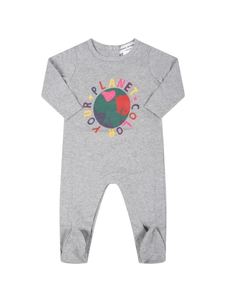 Rykiel Enfant Grey Babygrow For Baby Girl With World - Grey
