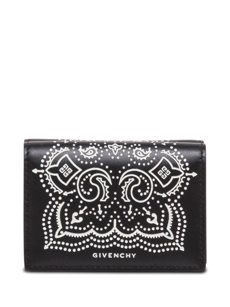 Givenchy Black And White Leather Wallet With Bandana Print - Black
