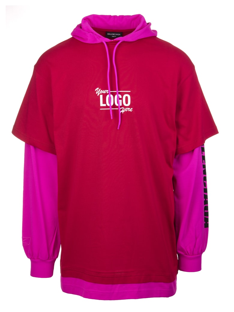 Balenciaga Unisex Pink Your Logo Here T-shirt With Hood - Raspberry/white