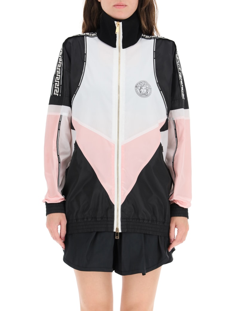 Details about   Versace Women's 100% Silk Beige Studded Full Zip Bomber Jacket
