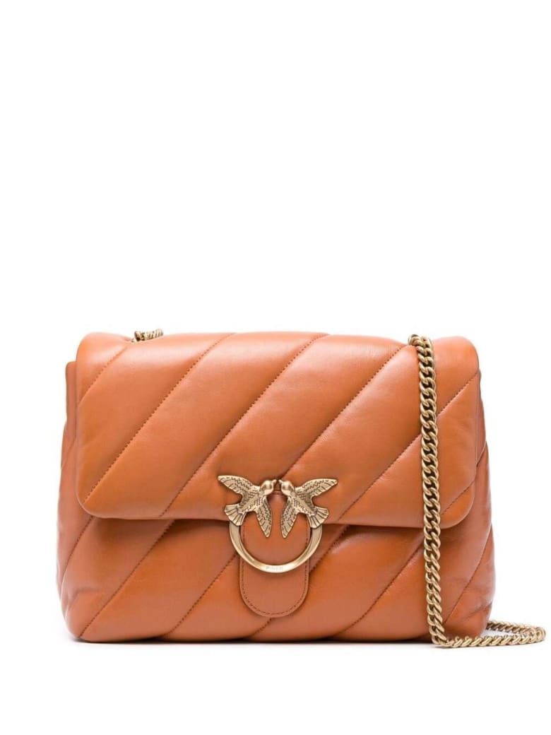 Pinko Love Brown Quilted Leather Crossbody Bag - Brown
