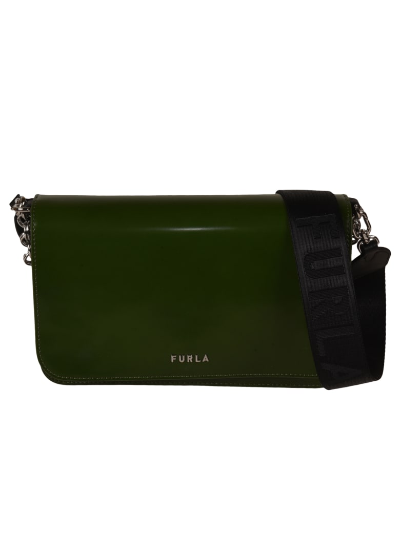 Furla Chain Detail Flap Logo Shoulder Bag - Green
