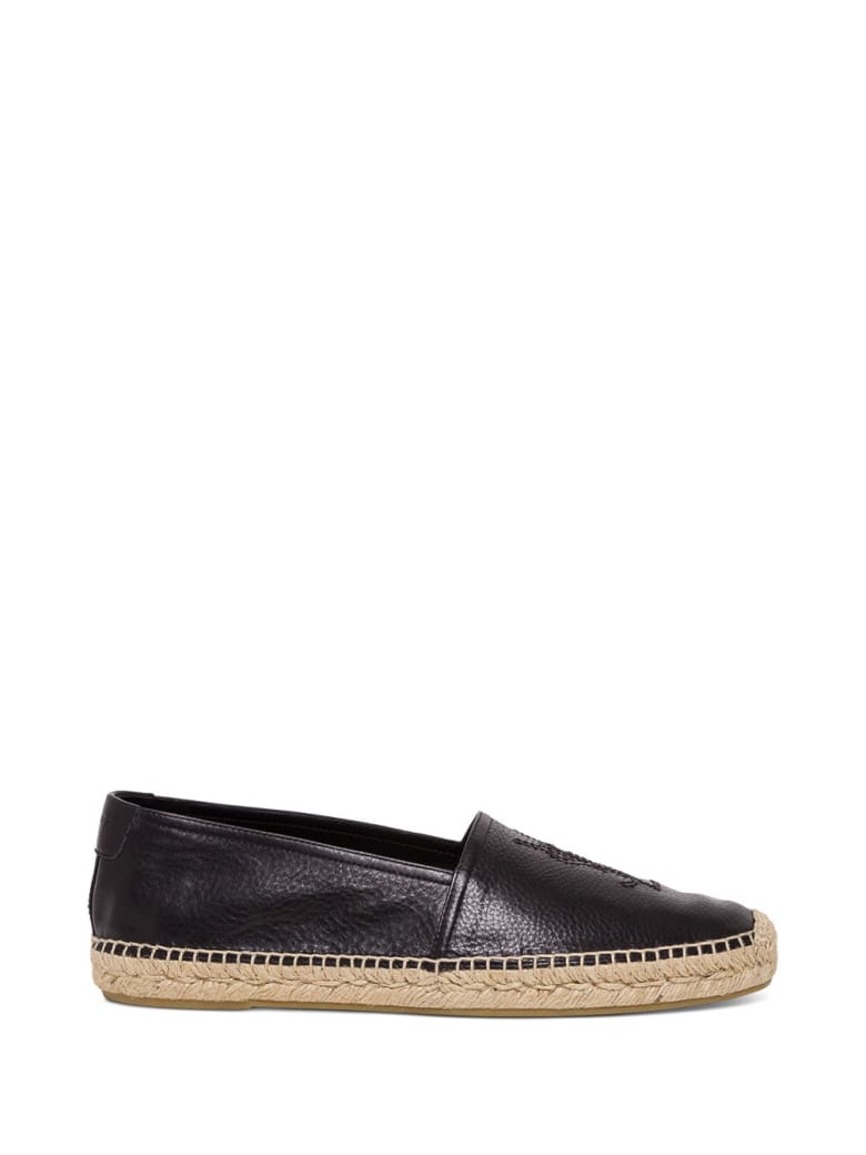 Saint Laurent Espadrilles In Black Leather With Logo - Nero
