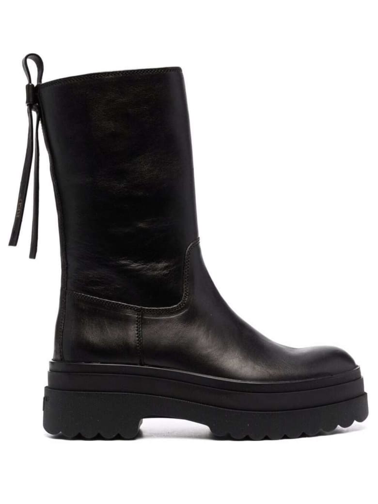 RED Valentino Black Leather Ankle Boots With Bow - Black