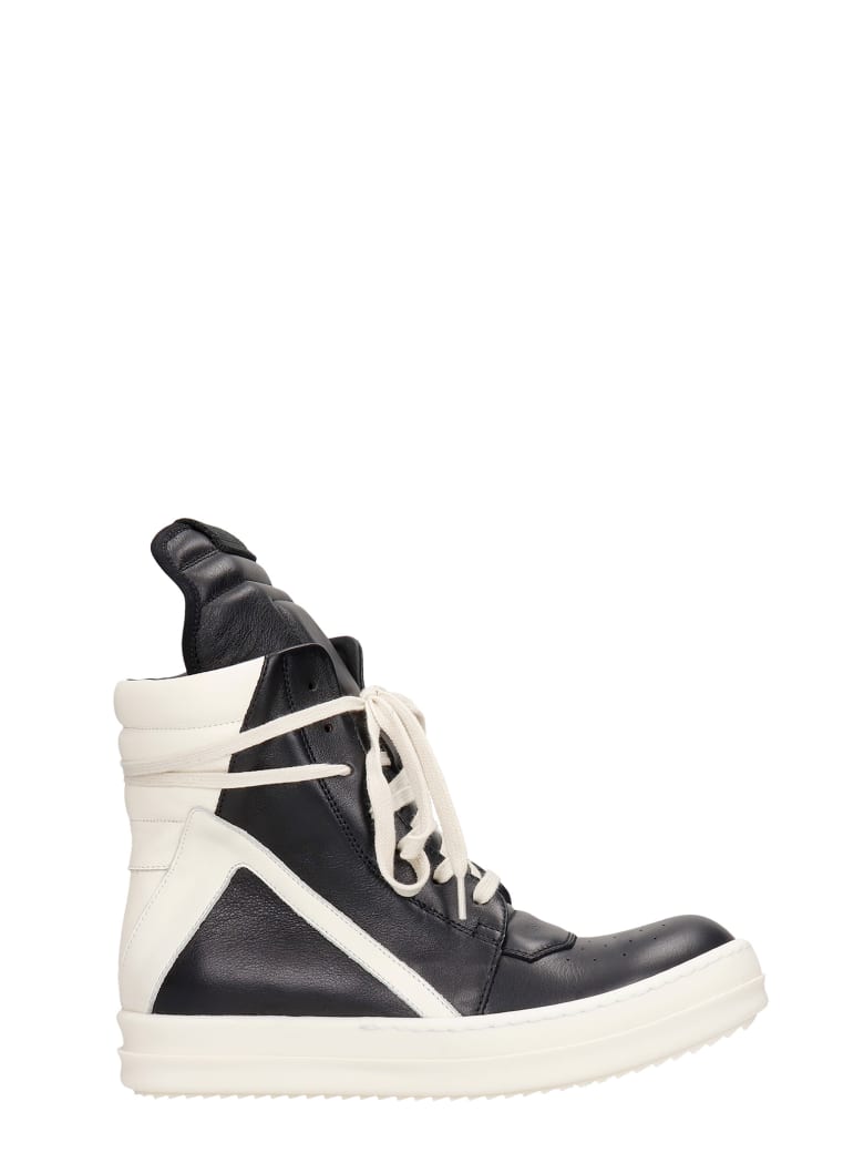 Rick Owens Geobasket Sneakers In Black Leather - black