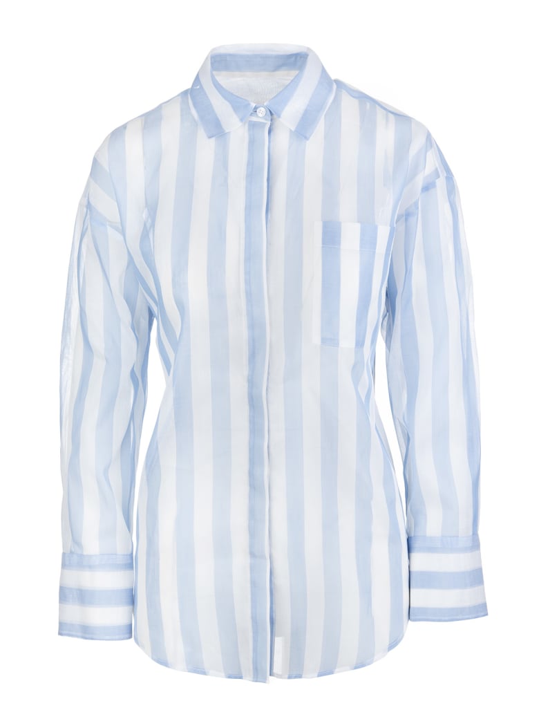 MSGM Striped Cotton Shirt - Bianco/celeste