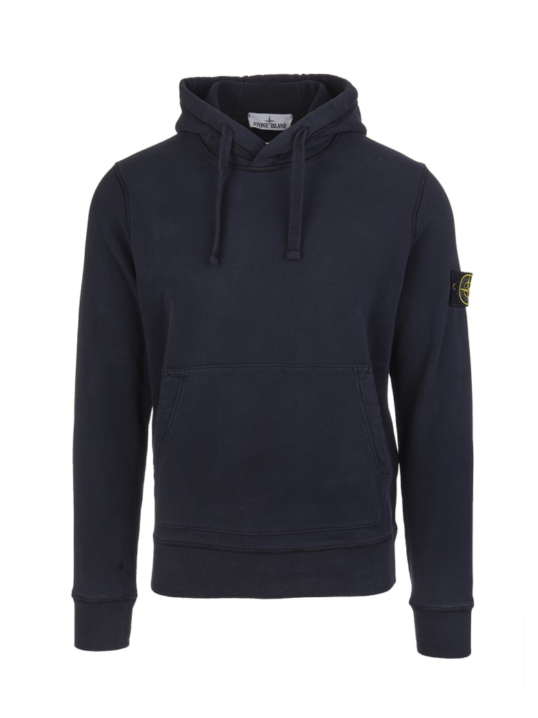 Stone Island Man Navy Blue Hoodie With Logo Patch