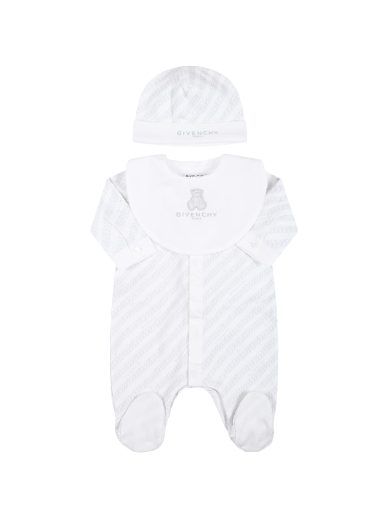 Givenchy White Set For Baby Kids With Logos - Grey