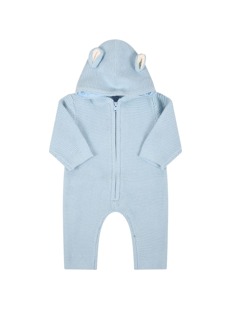 Stella McCartney Kids Light Blue Jumpsuit For Baby Boy With Bears Ears - Light Blue
