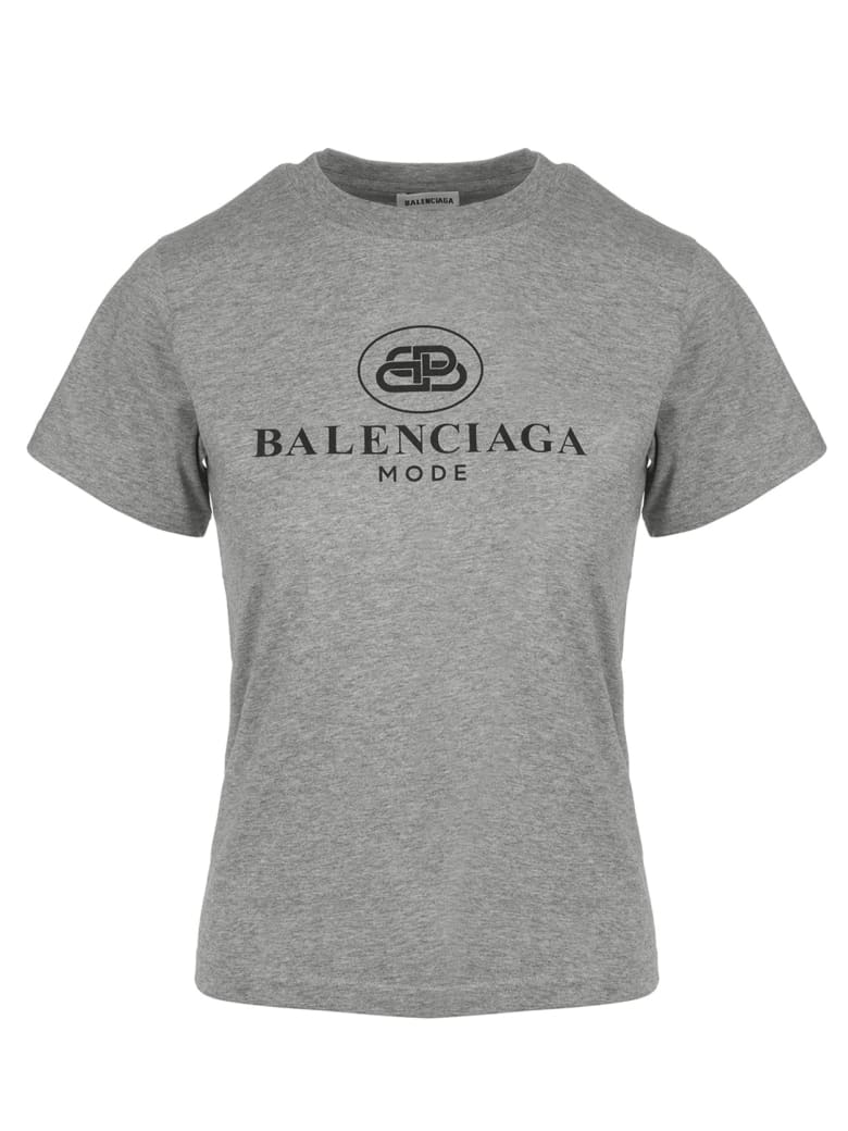 Balenciaga Woman Regular Fit Bb Logo Grey T-shirt 