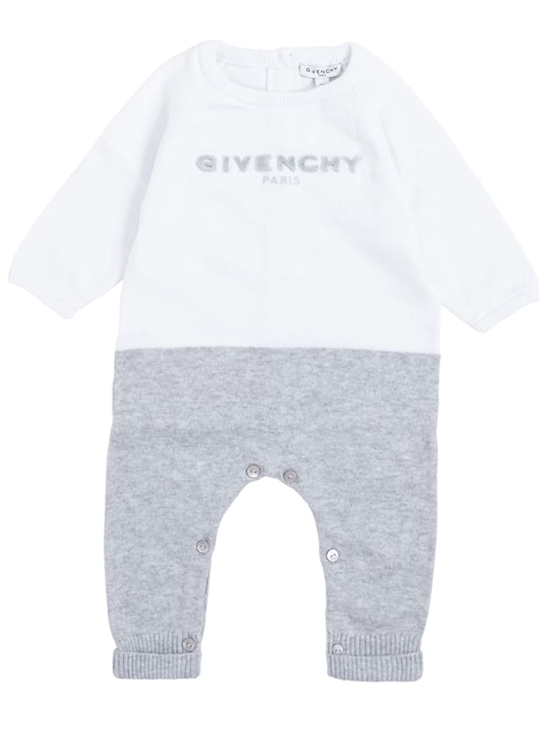 Givenchy White And Grey Cotton And Cashmere Onesie With Logo - White