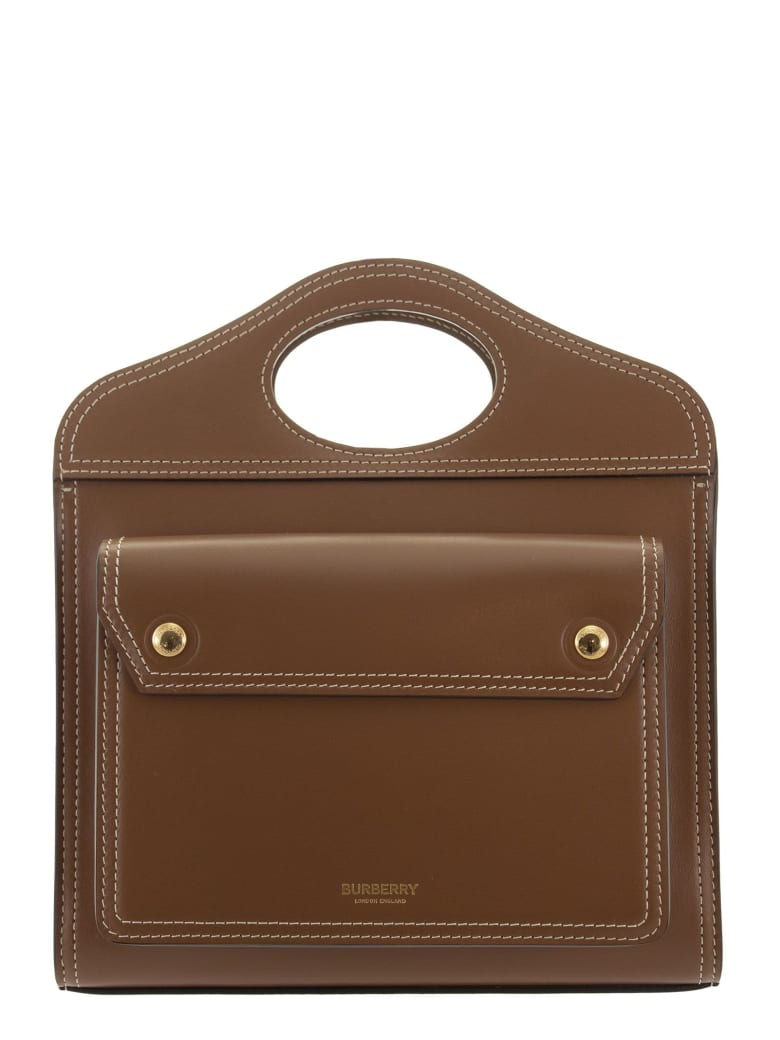 Burberry Mini Pocket Bag In Leather With Stitching - Brown