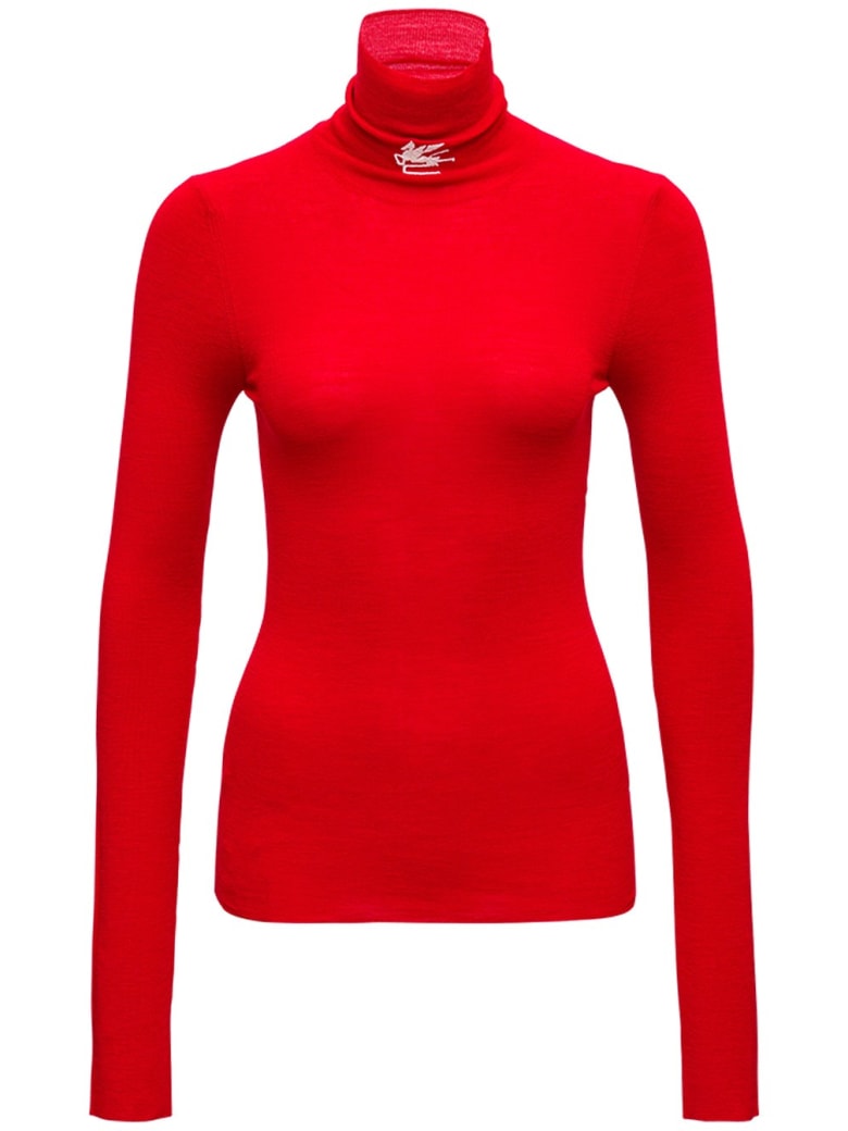 Etro Red Wool Turtleneck With Logo - Red
