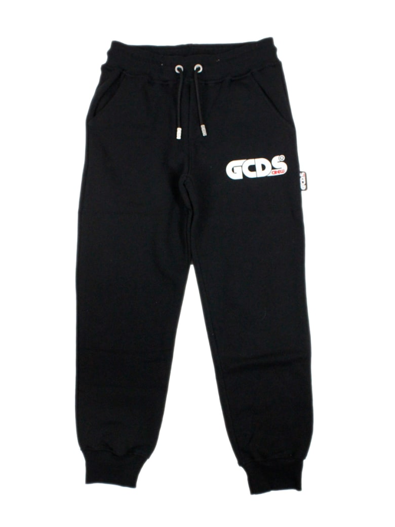 GCDS Pantalone Jogging In Cotone Con Stampa Con Logo - Black