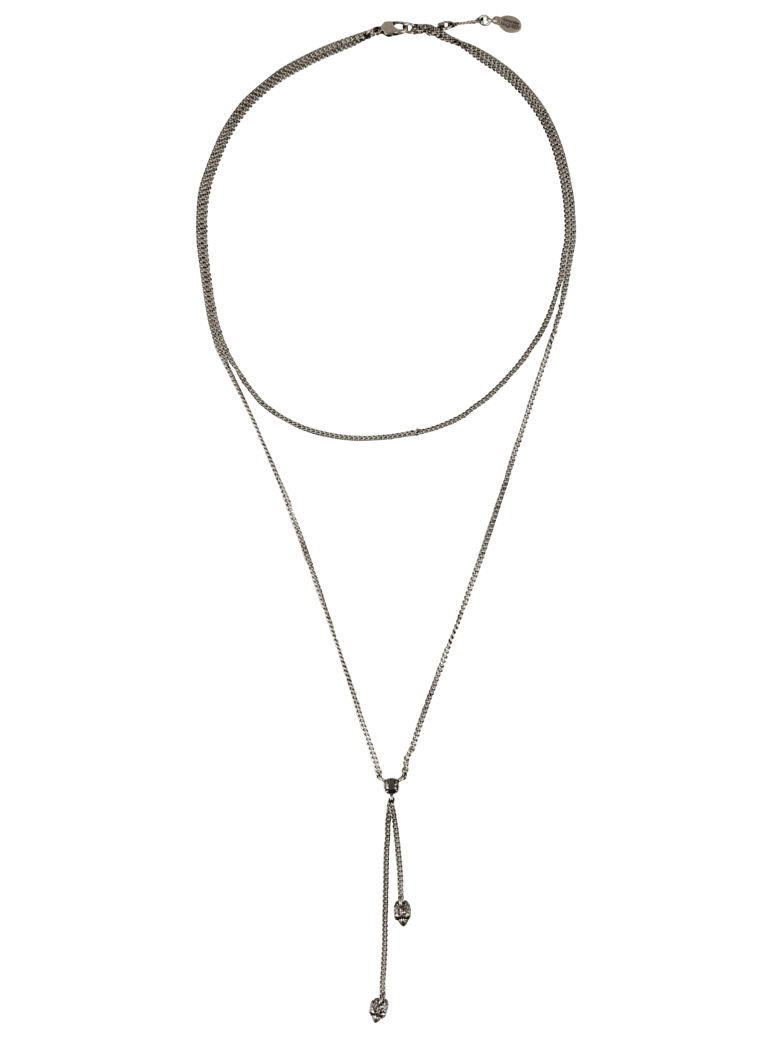 Alexander McQueen Double Wrap Skull Necklace - Silver