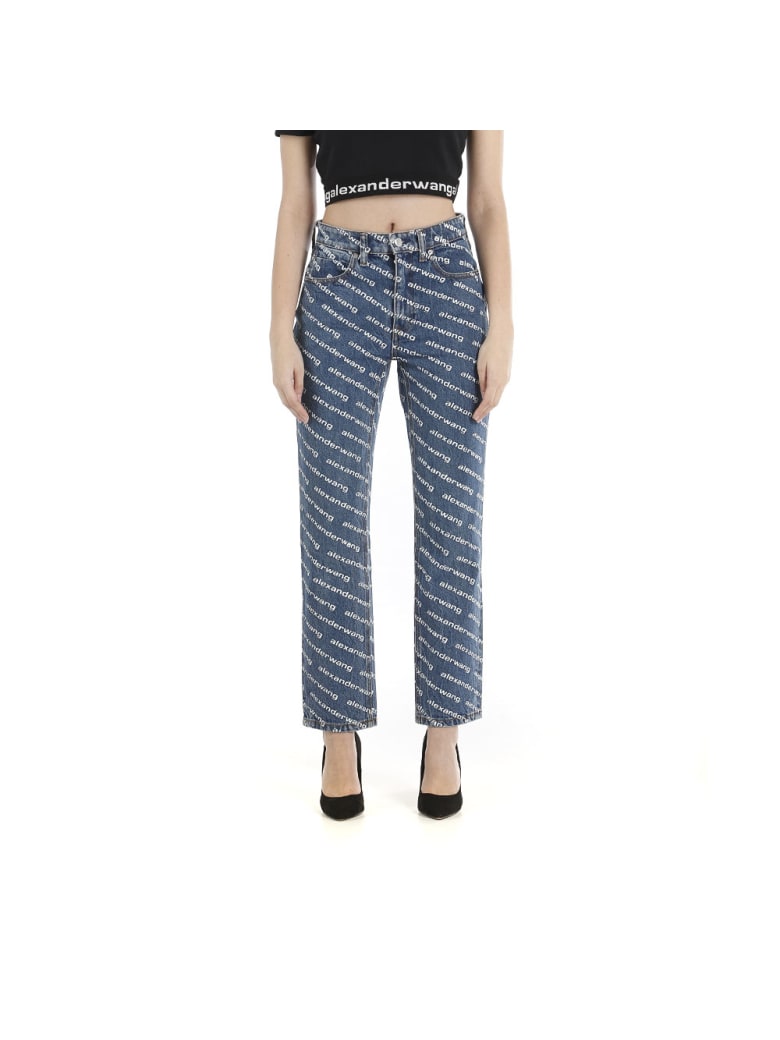 T by Alexander Wang High Rise Logo Jeans - Deep Blue White