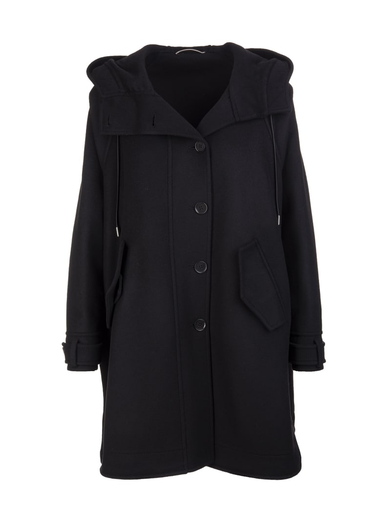 Ermanno Scervino Black Wool Coat With Hood And Side Slits - Nero