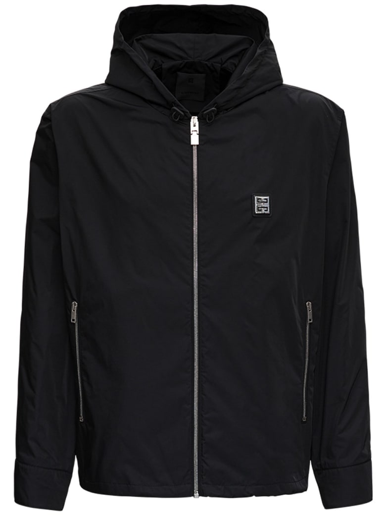 Givenchy Black Nylon Hooded Jacket With Logo - Black