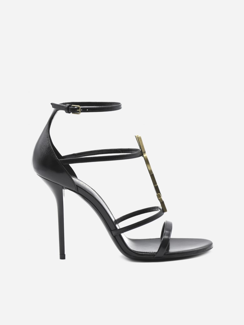 Saint Laurent Cassandra Sandals In Leather With Monogram - Black