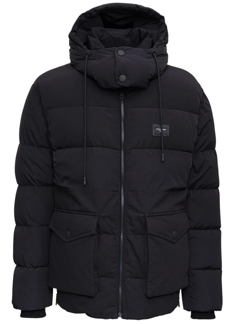 Dolce & Gabbana Black Quilted Cotton Down Jacket With Logo - Black
