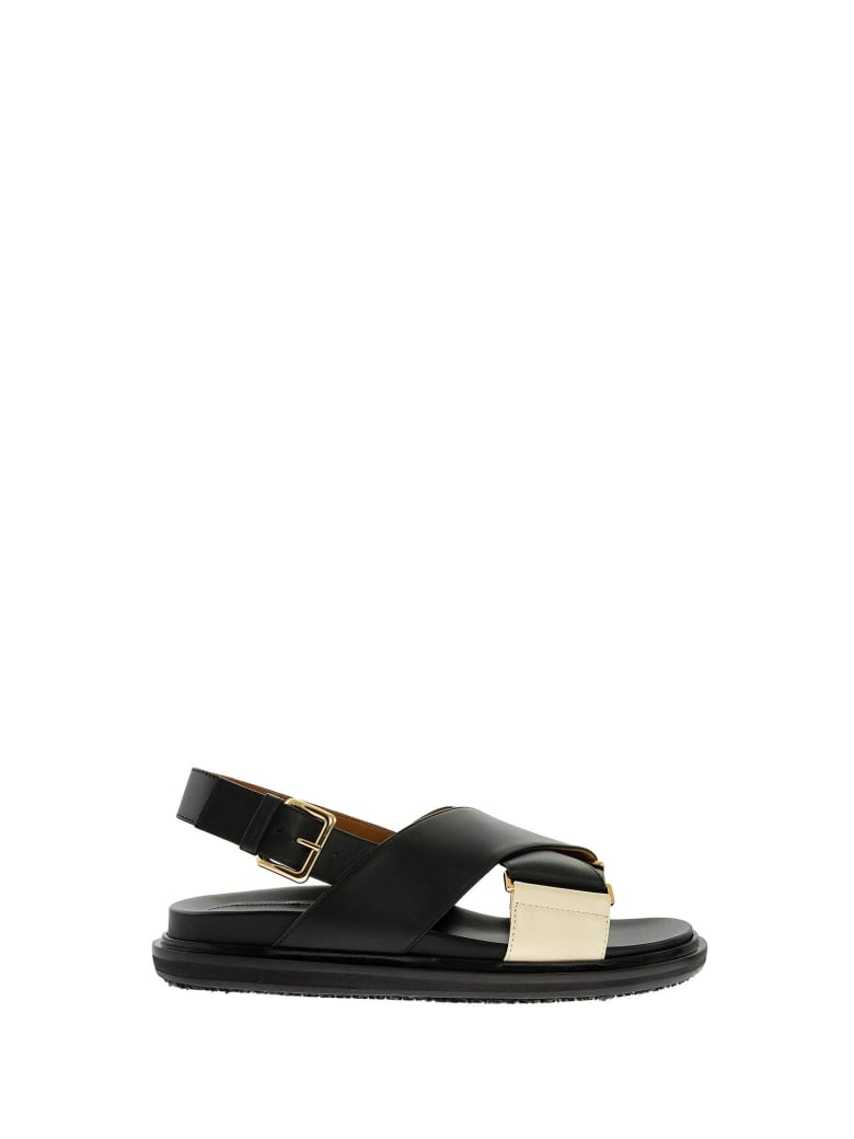 Marni Criss-cross Fussbett Calfskin Sandal - Black/white