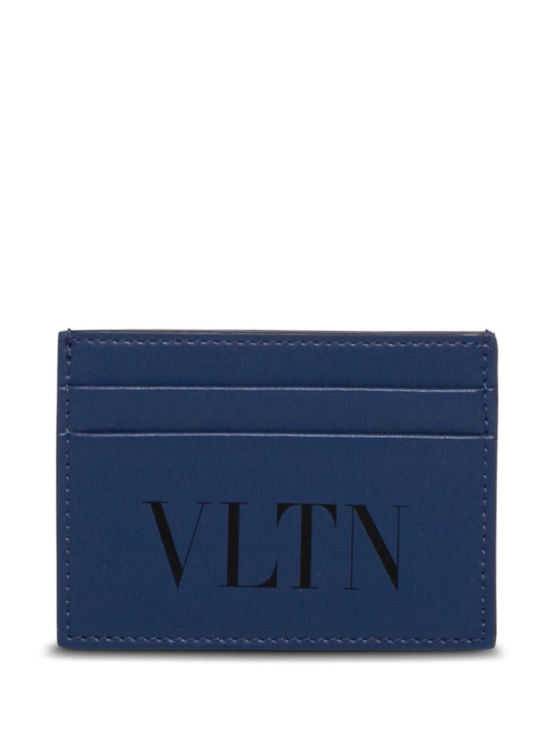 Valentino Garavani Vltn Card Holder In Blue Leather - Blu