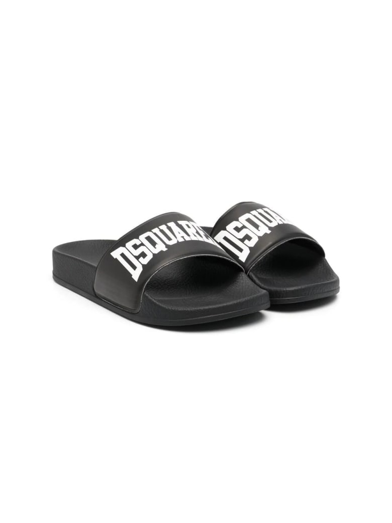 Dsquared2 Black D2kids Boxer Logo Slippers