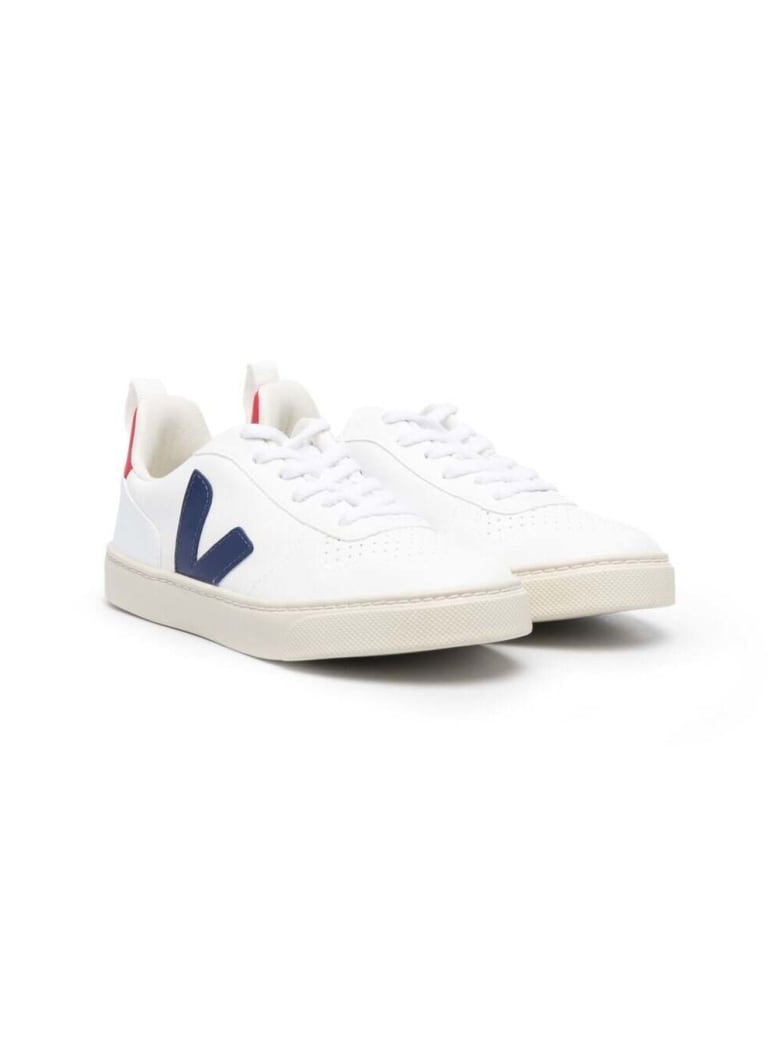 Veja White Leather Sneakers With Blue Logo - White