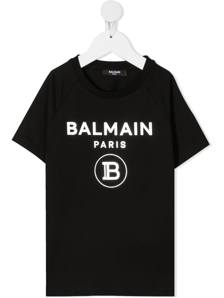 Balmain Unisex Kid Black And Sliver Logo T-shirt