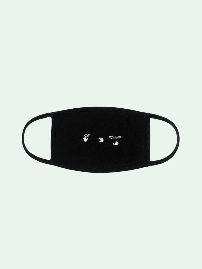 Off-White Cotton Mask With Logo Print - Black