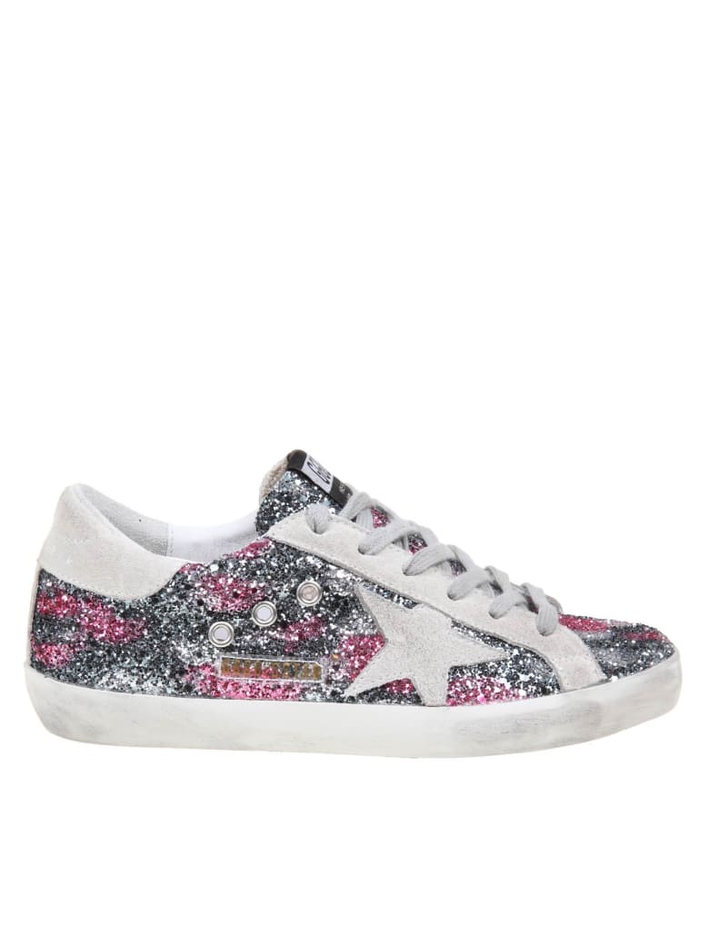 Golden Goose Super Star Sneakers In Glitter Leopard - Black Silver