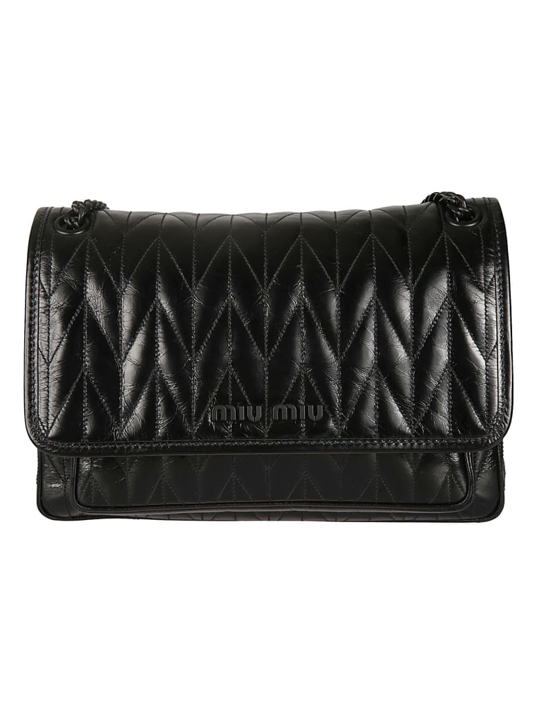 Miu Miu Patterned Quilt Flap Shoulder Bag - Black