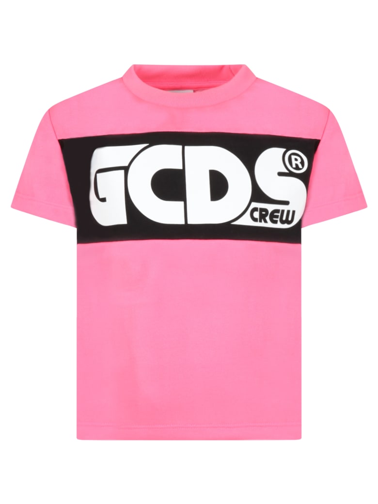 GCDS Neon Fuchsia T-shirt For Girl With Logo - Fucsia