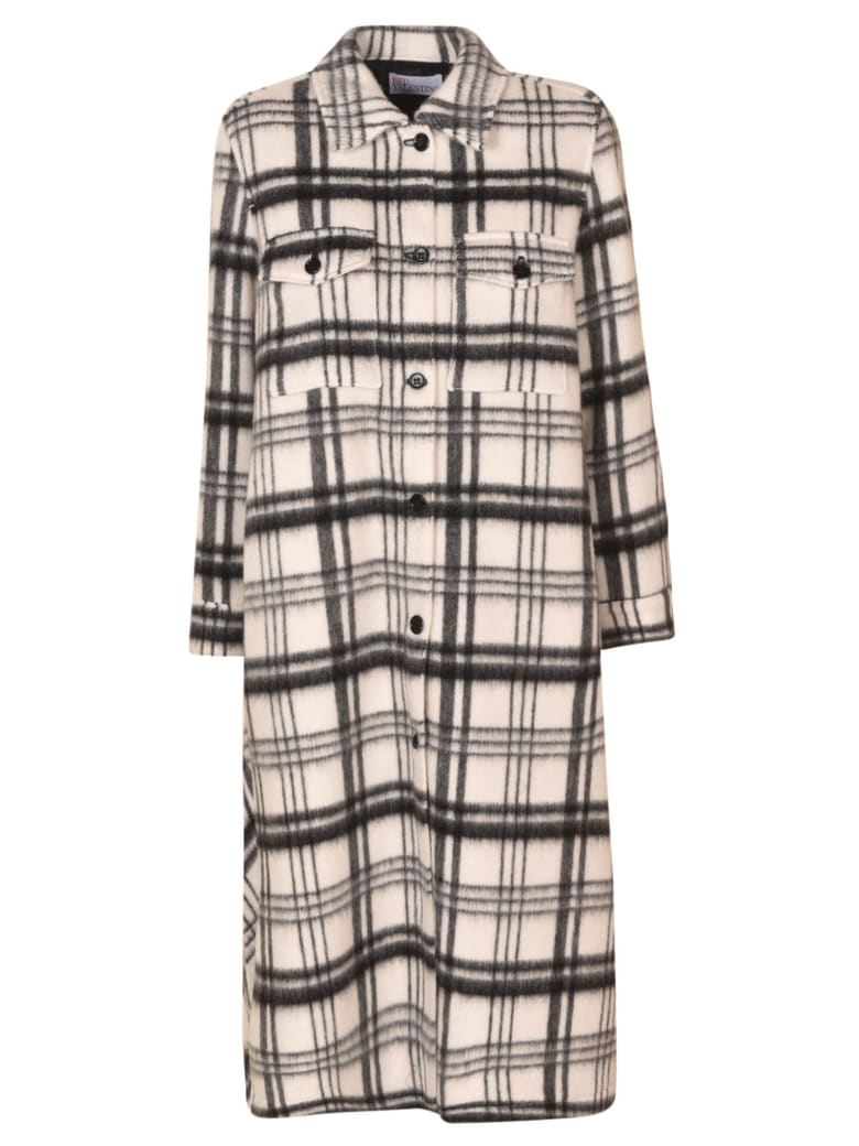 RED Valentino Asymmetric Pleated Check Coat - Latte