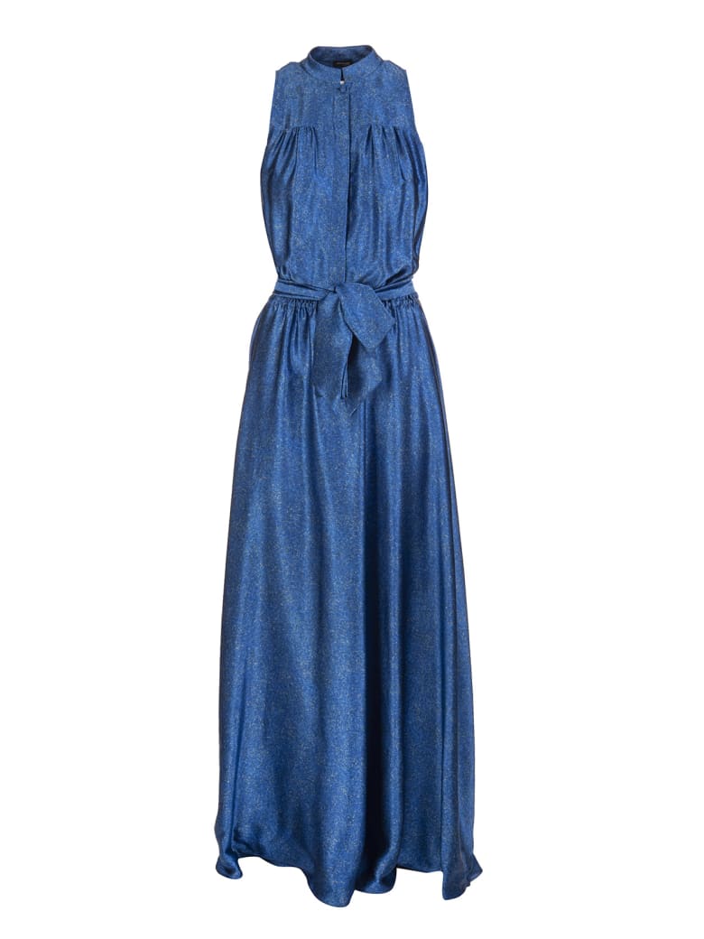 Kiton Fantasia Blue Metallic Belted Silk Gown - Fantasia blue
