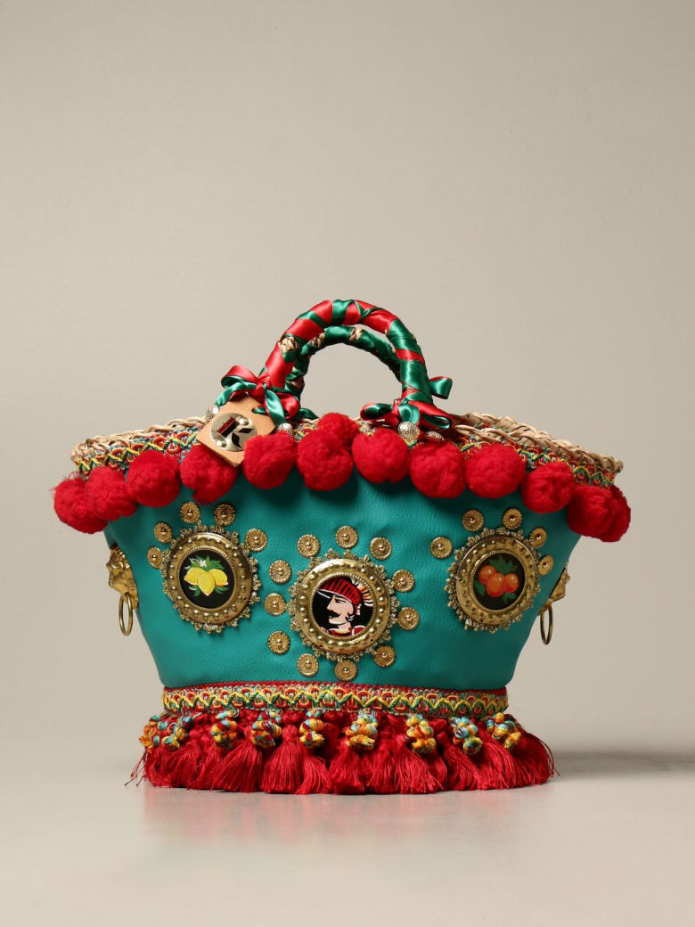 Sikuly Handbag Sicilia Sikuly Leather Coffa Bag With Pompom And Tassels - Multicolor