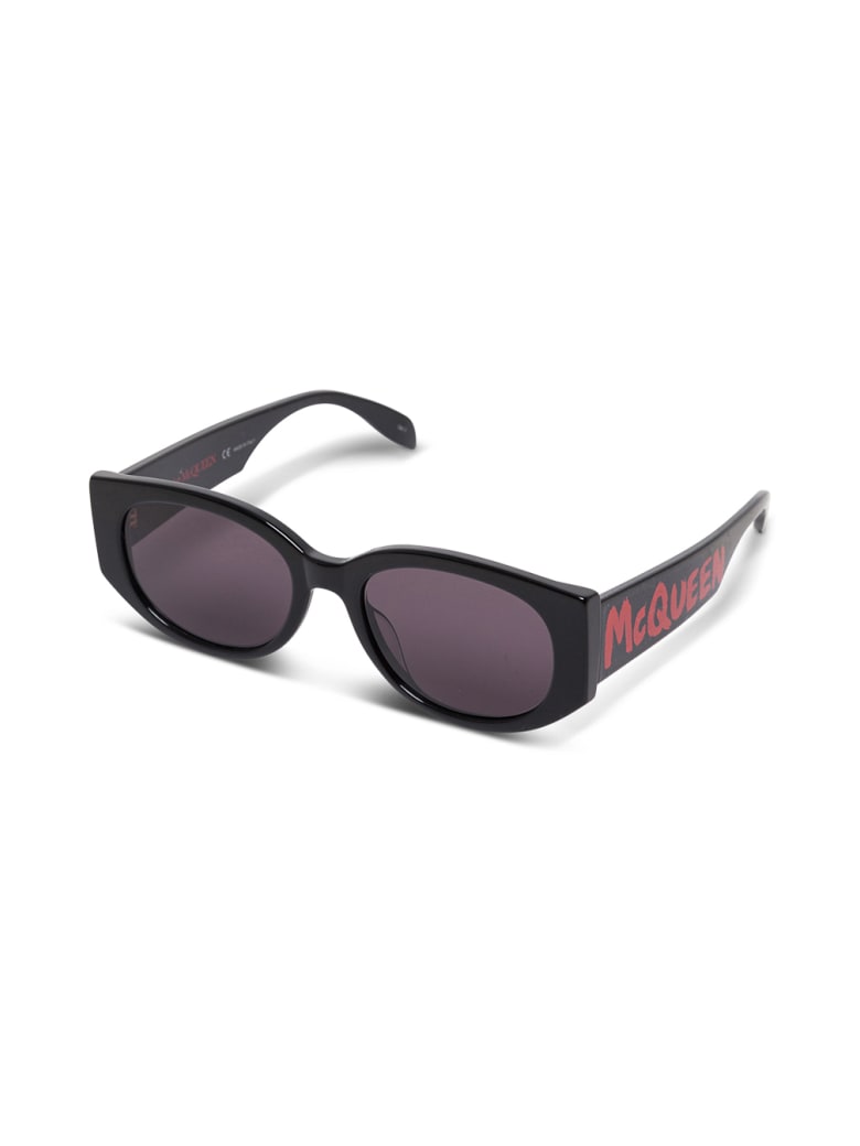 Alexander McQueen Eyewear Black Acetate Sunglasses With Logo Print - Black
