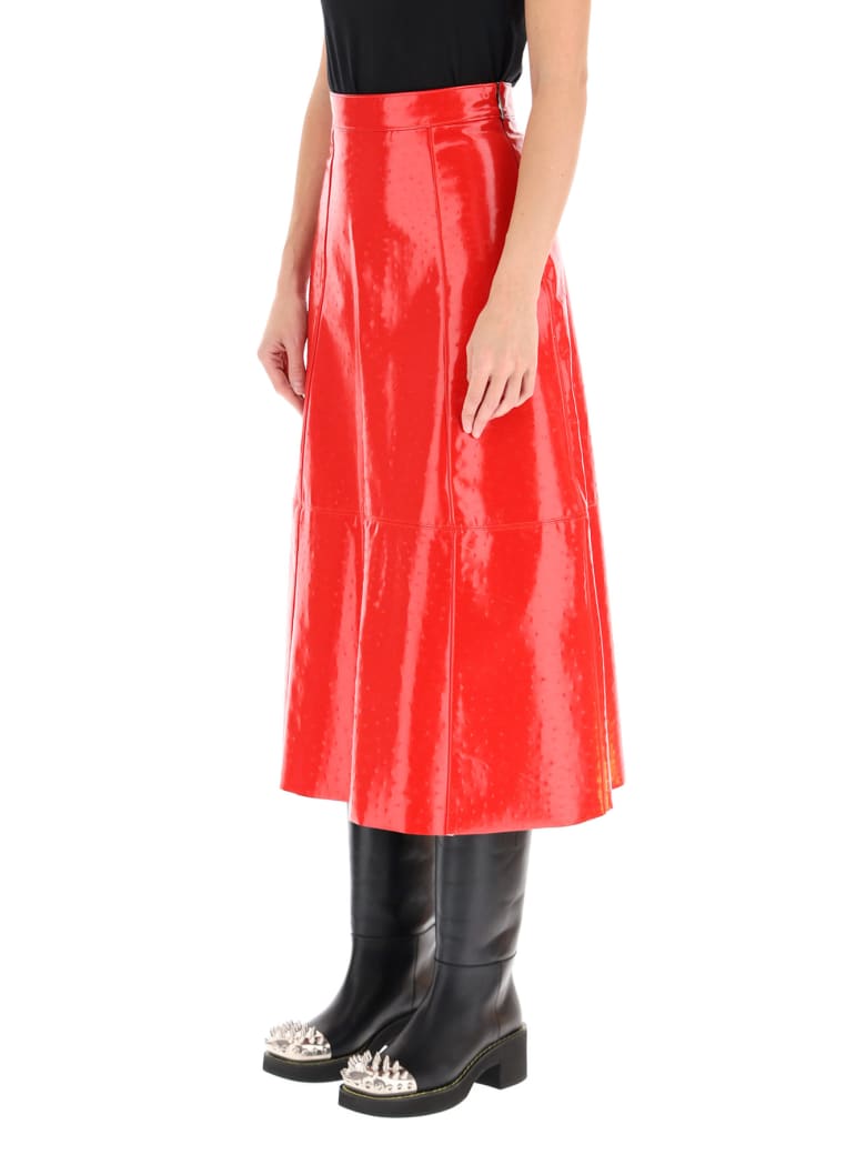 faux leather midi skirt red