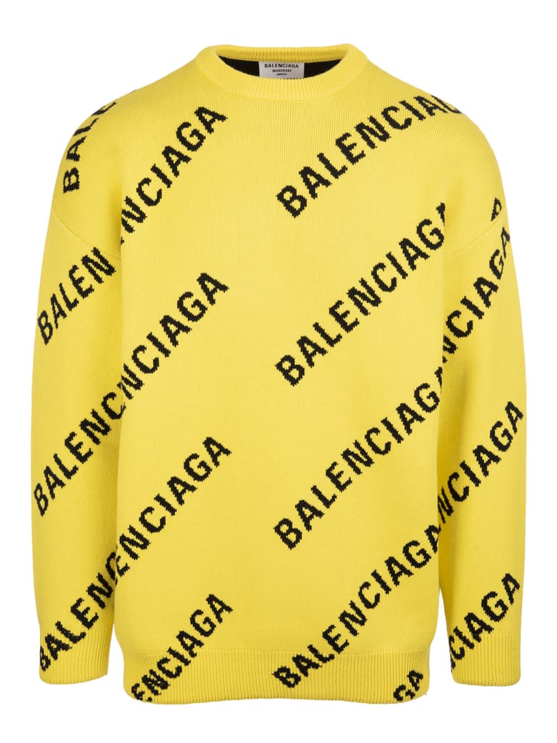 Balenciaga Unisex Yellow Allover Logo Crewneck Pullover - Yellow/black