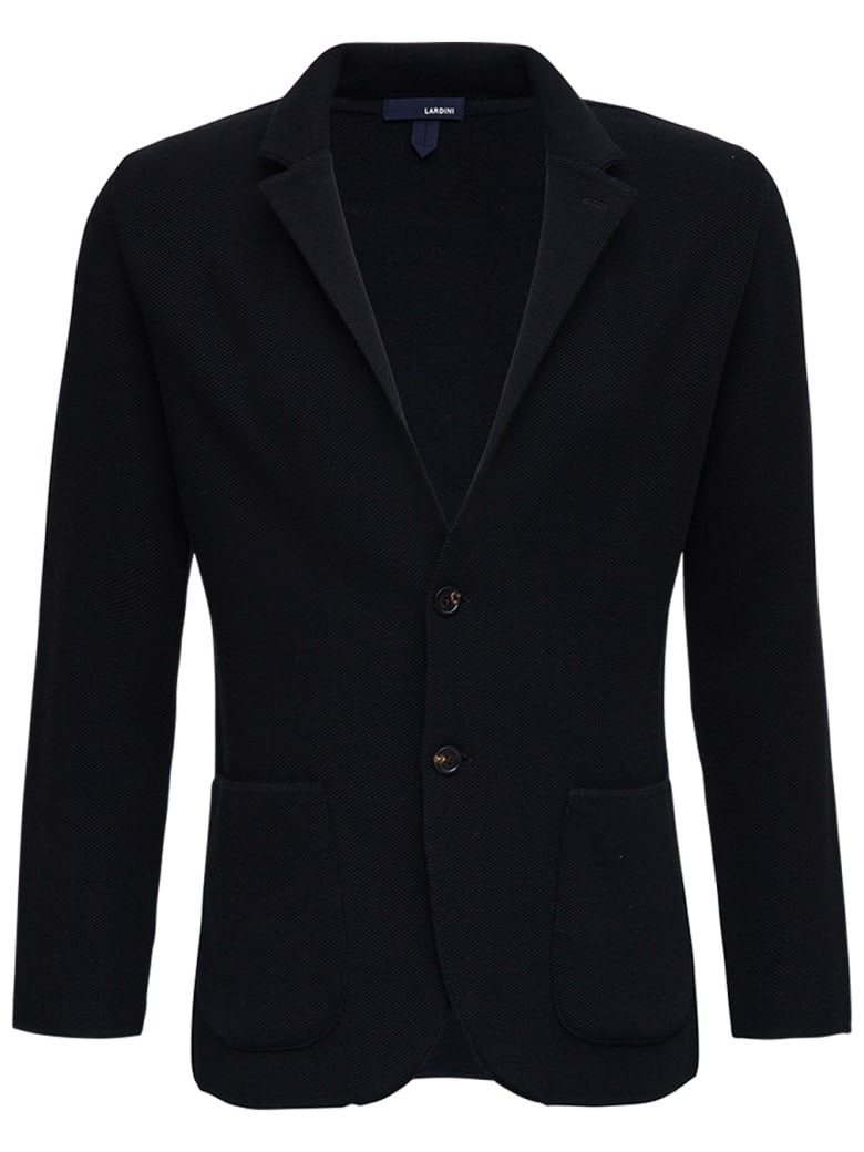 Lardini Single-breasted Black Piquet Wool Jacket - Black