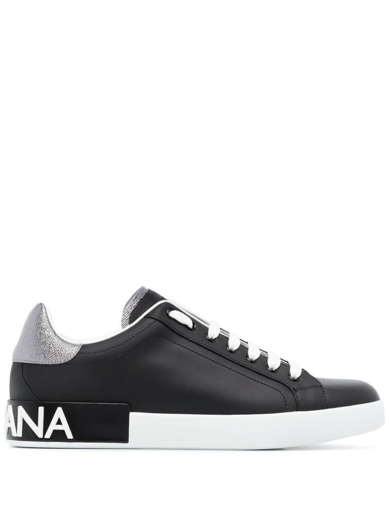 Dolce & Gabbana Portofino Leather Sneaker With Logo - Black