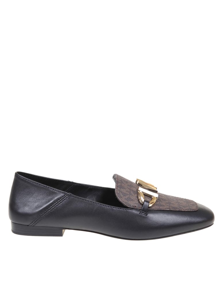 Michael Kors Izzy Loafer In Black Leather - Black/Brown
